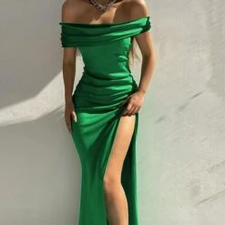 Women‘s Party Dress Black Dress Satin Midi Dress Green Blue Wine Sleeveless Pure Color Split Ruched Spring Summer Off Shoulder Party Party 2023 S M L XL XXL 3XL -LIGHTINTHEBOX Shop aajggb1654570054040