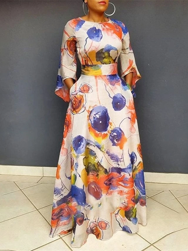 Women‘s Plus Size Curve Holiday Dress Floral Crew Neck Print 3/4 Length Sleeve Fall Spring Elegant Maxi Long Dress Formal Party Dress 3 Women‘s Plus Size Curve Holiday Dress Floral Crew Neck Print 3/4 Length Sleeve Fall Spring Elegant Maxi Long Dress Formal Party Dress