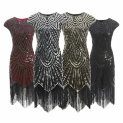 Women's Retro 1920s Fringe Dress Midi Dress Party Holiday Sequins Tassel Fringe Geometric Crewneck Short Sleeve Regular Fit Spring Fall 2023 Silver Black XS S M L -LIGHTINTHEBOX Shop aaocwk1692674885748