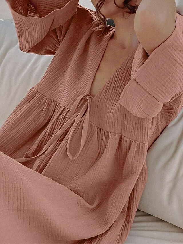 Women's Casual Dress Cotton Dress Swing Dress Mini Dress Cotton Fashion Modern Outdoor Daily Holiday V Neck Lace Up Ruched 3/4 Length Sleeve Fall Winter Autumn 2023 Loose Fit Light Green Blue Purple 14 Women's Casual Dress Cotton Dress Swing Dress Mini Dress Cotton Fashion Modern Outdoor Daily Holiday V Neck Lace Up Ruched 3/4 Length Sleeve Fall Winter Autumn 2023 Loose Fit Light Green Blue Purple - Image 12