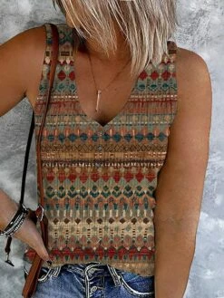 Women's Plus Size Tank Top Dark Red Blue Brown Floral Backless Print Sleeveless Going Out Streetwear V Neck Regular Fit Summer Spring