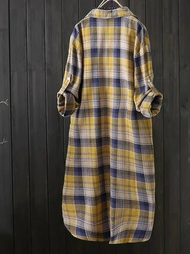 Women's Shirt Blouse Cotton Yellow Pink Khaki Plaid Button Print Long Sleeve Daily Going Out Weekend Streetwear Casual Shirt Collar Regular Fit Spring Fall Winter 13 Women's Shirt Blouse Cotton Yellow Pink Khaki Plaid Button Print Long Sleeve Daily Going Out Weekend Streetwear Casual Shirt Collar Regular Fit Spring Fall Winter - Image 11