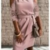 Women's Party Dress Lace Dress Sheath Dress Midi Dress Pink Half Sleeve Pure Color Lace Spring Fall Autumn Cold Shoulder Personalized Loose Fit 2023 S M L XL -LIGHTINTHEBOX Shop abuzsj1619002800668