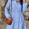 Women's Shirt Dress Casual Dress Maxi Long Dress Outdoor Daily Date Polyester Fashion Basic Shirt Collar Ruched Button Long Sleeve Spring Fall Winter 2023 Loose Fit Black Blue Purple Pure Color S M L -LIGHTINTHEBOX Shop acardy1695195741121
