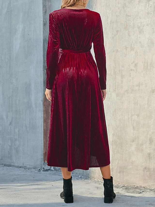 Women's Party Dress Velvet Dress Cocktail Dress Midi Dress Black Wine Brown Long Sleeve Pure Color Lace Up Spring Fall Winter V Neck Fashion Winter Dress Birthday Wedding Guest 2023 S M L XL XXL 3XL 11 Women's Party Dress Velvet Dress Cocktail Dress Midi Dress Black Wine Brown Long Sleeve Pure Color Lace Up Spring Fall Winter V Neck Fashion Winter Dress Birthday Wedding Guest 2023 S M L XL XXL 3XL - Image 9