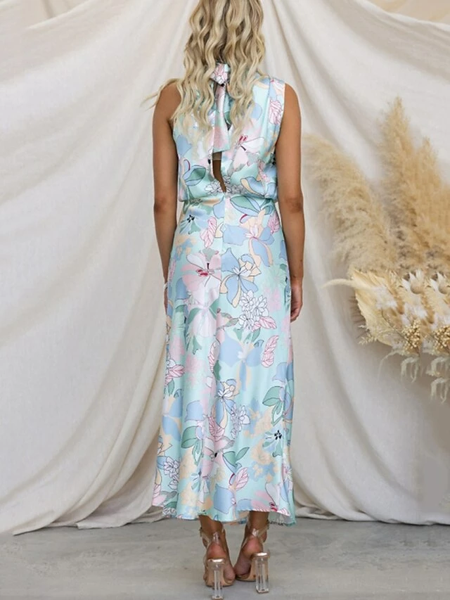 Women's Prom Dress Party Dress Satin Dress Long Dress Maxi Dress White Blue Orange Sleeveless Floral Ruched Fall Winter Autumn Halter Neck Fashion Evening Party Vacation 2023 S M L XL 7 Women's Prom Dress Party Dress Satin Dress Long Dress Maxi Dress White Blue Orange Sleeveless Floral Ruched Fall Winter Autumn Halter Neck Fashion Evening Party Vacation 2023 S M L XL - Image 5