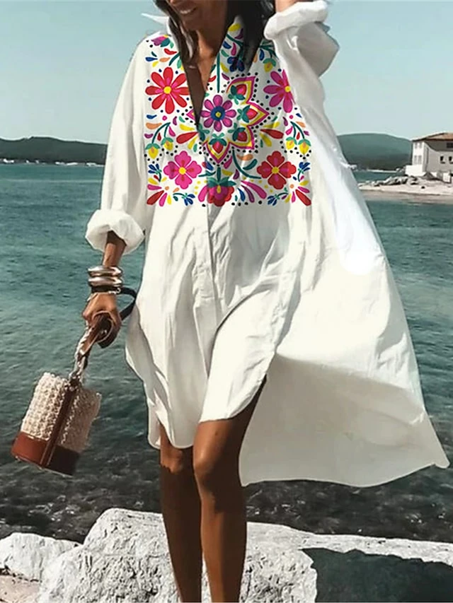 Women's Shirt Dress Casual Dress Swing Dress Mini Dress Outdoor Daily Vacation Polyester Fashion Casual Shirt Collar Button Print Long Sleeve Summer Spring Fall 2023 Loose Fit Black Red Blue Floral 5 Women's Shirt Dress Casual Dress Swing Dress Mini Dress Outdoor Daily Vacation Polyester Fashion Casual Shirt Collar Button Print Long Sleeve Summer Spring Fall 2023 Loose Fit Black Red Blue Floral - Image 3