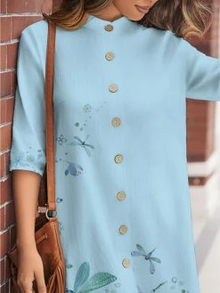 Women's Shirt Dress Casual Dress Cotton Linen Dress Midi Dress Polyester Fashion Casual Daily Outdoor Daily Vacation Shirt Collar Button Print Long Sleeve Spring Fall Winter 2023 Loose Fit White -LIGHTINTHEBOX Shop acygun1697189426662