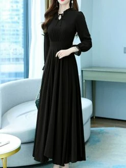 Women's Long Dress Maxi Dress Casual Dress Chiffon Dress Black Dress Plain Streetwear Casual Outdoor Daily Holiday Lace Up Ruched Long Sleeve Crew Neck Dress Regular Fit Black Pink Red Summer Spring -LIGHTINTHEBOX Shop adfrnb1678270467528