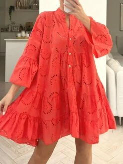 Women's Shirt Dress Casual Dress Mini Dress Outdoor Daily Date Cotton Basic Classic V Neck Button Long Sleeve Spring Fall Winter 2023 Loose Fit Yellow Pink Red Pure Color S M L XL 2XL -LIGHTINTHEBOX Shop adxpxu1694576759175