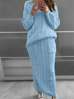 Women's Two Piece Dress Set Casual Dress Skirt Set Daily Holiday Fashion Streetwear Pocket Ribbed Long Dress Maxi Dress Crew Neck Long Sleeve Plain Loose Fit Black Yellow Wine Fall Winter S M L XL XXL -LIGHTINTHEBOX Shop adzgqo1694165725945