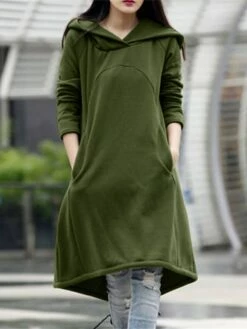 Women's Casual Dress Hoodie Dress Winter Dress Midi Dress Pocket Outdoor Street Daily Fashion Streetwear Hooded Long Sleeve 2023 Loose Fit Black Army Green Gray Color S M L XL XXL Size -LIGHTINTHEBOX Shop agklhx1694510142458