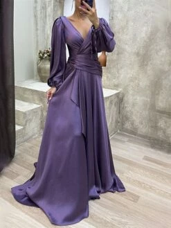 Women's Prom Dress Party Dress Satin Dress Long Dress Maxi Dress Wine Purple Green Long Sleeve Pure Color Lace Up Fall Winter Autumn V Neck Fashion Winter Dress Evening Party Vacation 2023 S M L XL -LIGHTINTHEBOX Shop agnwfo1694596884101
