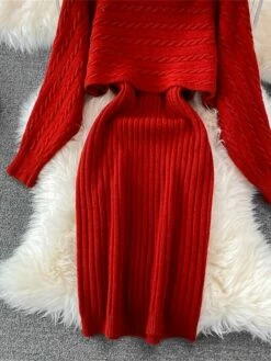 Women's Two Piece Dress Set Casual Dress Sheath Dress Outdoor Daily Fashion Streetwear Ruched Midi Dress Crew Neck Long Sleeve Plain Loose Fit Black White Wine Fall Winter One-Size -LIGHTINTHEBOX Shop agqpyg1694057144144