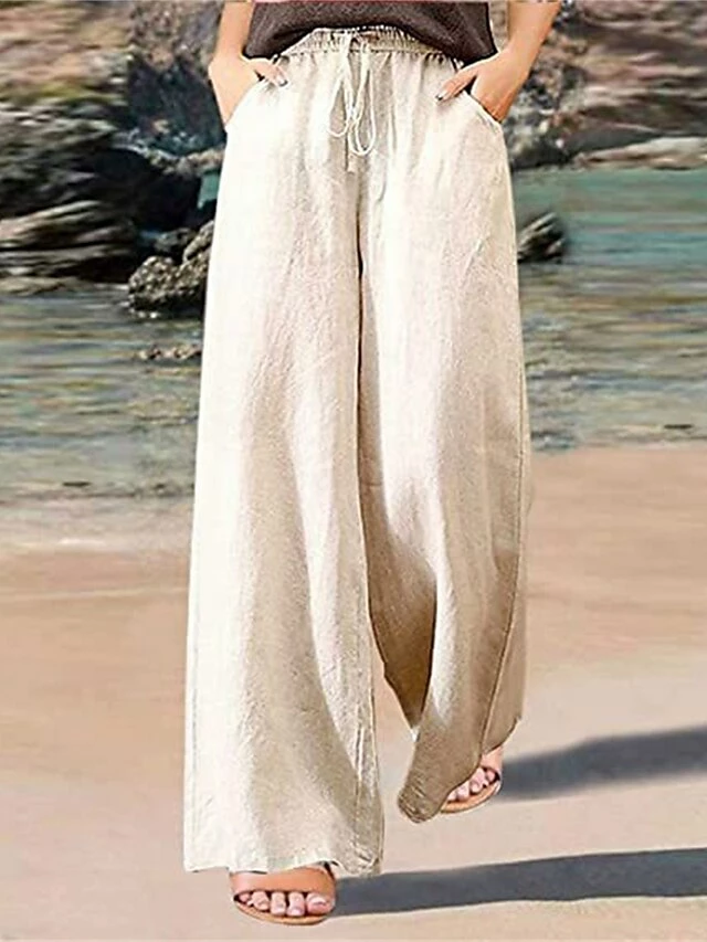 Women's Wide Leg Linen Pants Pants Trousers Full Length Linen / Cotton Blend Pocket Baggy Micro-elastic Mid Waist Fashion Streetwear Daily Daily Wear Claret Navy S M Summer Spring 22 Women's Wide Leg Linen Pants Pants Trousers Full Length Linen / Cotton Blend Pocket Baggy Micro-elastic Mid Waist Fashion Streetwear Daily Daily Wear Claret Navy S M Summer Spring - Image 20