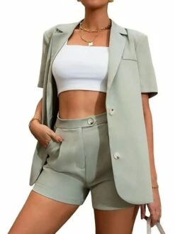 Women's Blazer Streetwear Green Pink Office Daily Wear Corporate Clothing Patchwork V Neck Shorts S M L XL 2XL -LIGHTINTHEBOX Shop ahzmlv1649848347650
