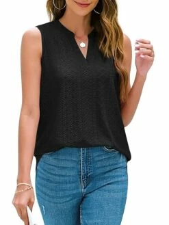 Women's Tank Top Black White Yellow Plain Cut Out Sleeveless Casual Basic V Neck Regular Fit -LIGHTINTHEBOX Shop aibnnj1681988815242