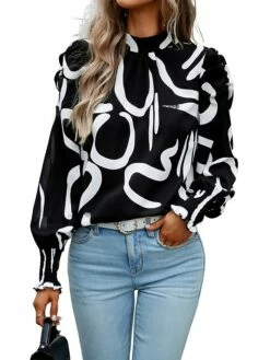 Women's Bandeau Blouse Peplum Black White Pink Snowflake Feather Bull Sequins Embroidered Quarter Zip Long Sleeve Work Casual Sports Vacation Tunic Gothic Lolita Standing Collar Slim Floral Butterfly -LIGHTINTHEBOX Shop aicipl1697624992423
