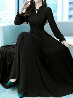 Women's Long Dress Maxi Dress Casual Dress Chiffon Dress Black Dress Plain Streetwear Casual Outdoor Daily Holiday Lace Up Ruched Long Sleeve Crew Neck Dress Regular Fit Black Pink Red Summer Spring -LIGHTINTHEBOX Shop aiepro1678270467923