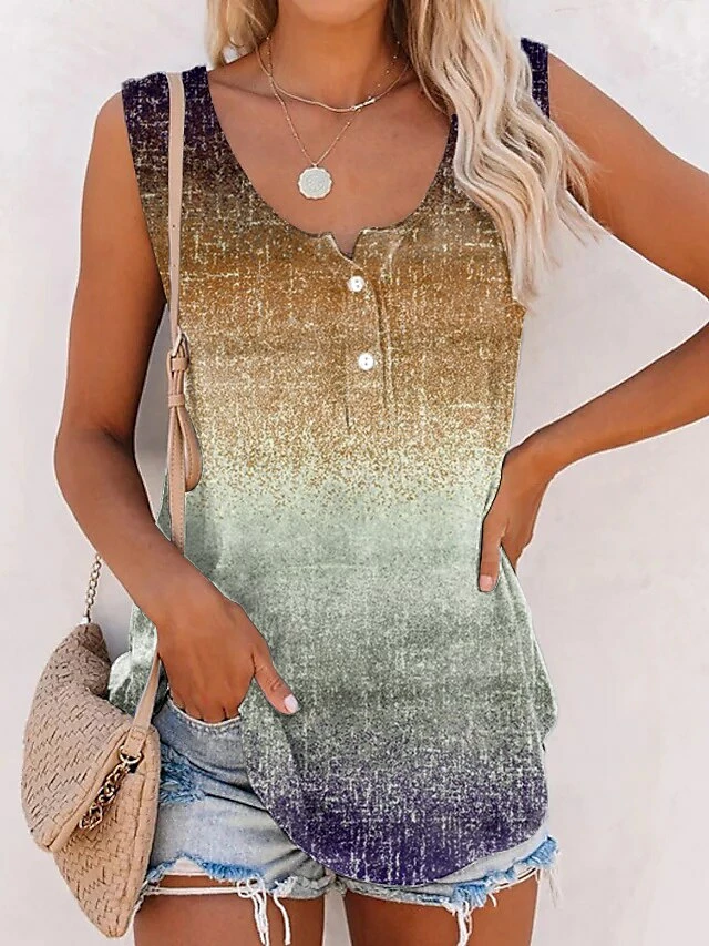 Women's Tank Top Red Blue Purple Color Gradient Button Print Sleeveless Casual Weekend Basic Round Neck Regular Fit 6 Women's Tank Top Red Blue Purple Color Gradient Button Print Sleeveless Casual Weekend Basic Round Neck Regular Fit - Image 4