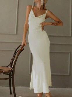 Women's Party Dress Satin Dress White Dress Long Dress Maxi Dress Red Blue Lavender Sleeveless Pure Color Ruched Summer Spring Fall V Neck Fashion Party Birthday Wedding Guest 2022 S M L XL XXL -LIGHTINTHEBOX Shop aiouyp1666100899731