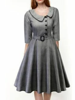 Women's Casual Dress Swing Dress Knee Length Dress Black Red Long Sleeve Pure Color Ruched Summer Spring Shirt Collar Vintage Winter Dress Fall Dress 2023 S M L XL