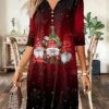 Women's Casual Dress Christmas Dress Winter Dress Letter Santa Claus Button Print Split Neck Mini Dress Fashion Streetwear Outdoor Christmas Long Sleeve Loose Fit Wine Blue Purple Fall Winter S M L