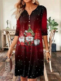 Women's Casual Dress Christmas Dress Winter Dress Letter Santa Claus Button Print Split Neck Mini Dress Fashion Streetwear Outdoor Christmas Long Sleeve Loose Fit Wine Blue Purple Fall Winter S M L