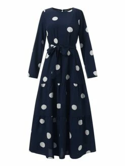 Women's Vintage Dress Kaftan Dress Polka Dot Dress Long Dress Maxi Dress Yellow Wine Navy Blue Long Sleeve Polka Dot Lace Up Spring Fall Winter Crew Neck Muslim Vacation Loose Fit 2023 S M L XL XXL -LIGHTINTHEBOX Shop akktoz1670928751150