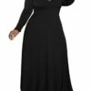 Women‘s Plus Size Curve Party Dress Solid Color V Neck Long Sleeve Winter Fall Elegant Maxi Long Dress Formal Party Dress -LIGHTINTHEBOX Shop akmskg1643192584912