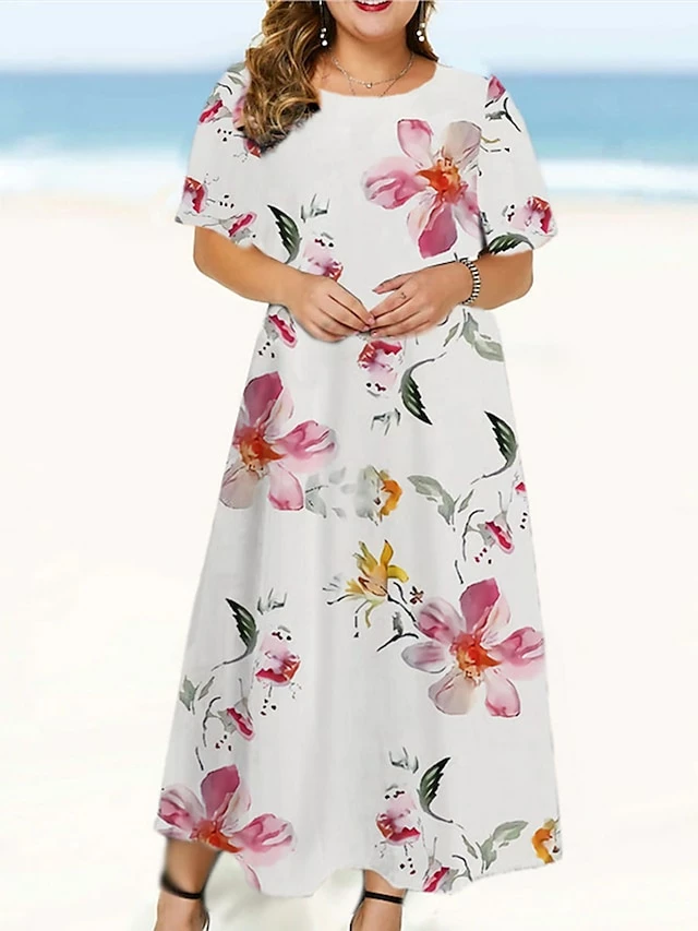 Women‘s Plus Size Curve Casual Dress Swing Dress Floral Long Dress Maxi Dress Short Sleeve Print Crew Neck Fashion Outdoor White Yellow Summer Spring L XL XXL 3XL 4XL 3 Women‘s Plus Size Curve Casual Dress Swing Dress Floral Long Dress Maxi Dress Short Sleeve Print Crew Neck Fashion Outdoor White Yellow Summer Spring L XL XXL 3XL 4XL