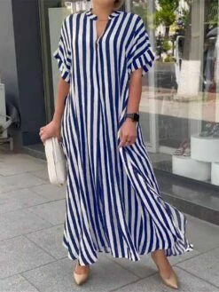 Women's Long Dress Maxi Dress Casual Dress Summer Dress Print Dress Graphic Leaf Striped Fashion Streetwear Outdoor Daily Vacation Split Print Short Sleeve V Neck Dress Loose Fit Black White Red -LIGHTINTHEBOX Shop akrbcb1681107704135