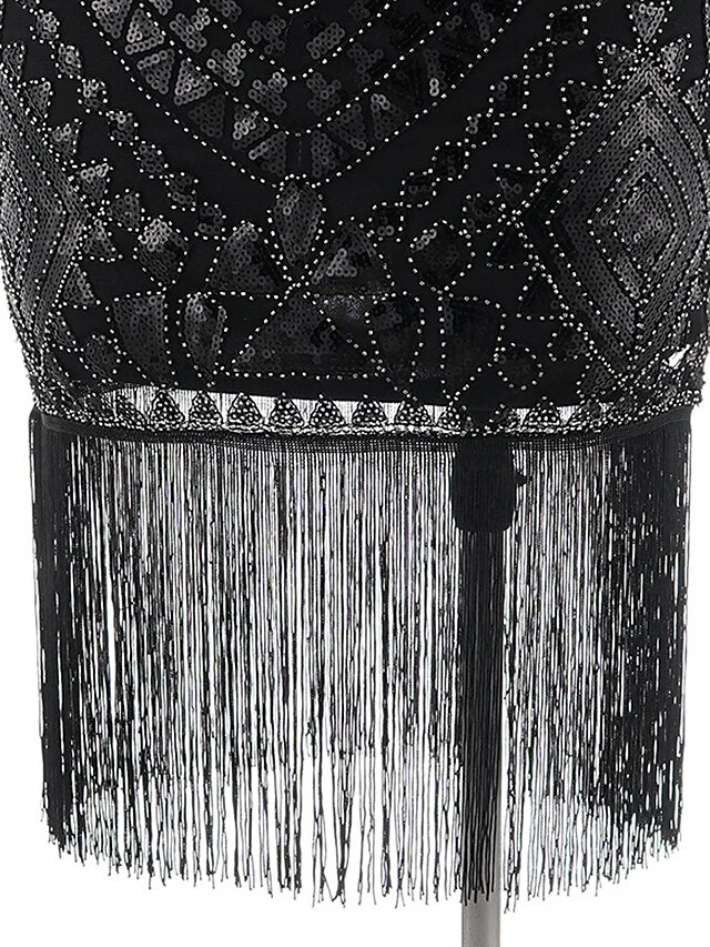 Women's Retro 1920s Fringe Dress Midi Dress Party Halloween Sequins Tassel Fringe Floral Crewneck Short Sleeve Regular Fit Spring Fall 2023 Black Gold S M L XL 10 Women's Retro 1920s Fringe Dress Midi Dress Party Halloween Sequins Tassel Fringe Floral Crewneck Short Sleeve Regular Fit Spring Fall 2023 Black Gold S M L XL - Image 8