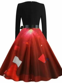 Women's Christmas Casual Dress Swing Dress Midi Dress Green Wine Light Red Fuchsia Red Long Sleeve Santa Claus Elk Bow Print Winter Fall V Neck Vacation Vintage 2022 S M L XL XXL 3XL -LIGHTINTHEBOX Shop alpyuu1666761910940
