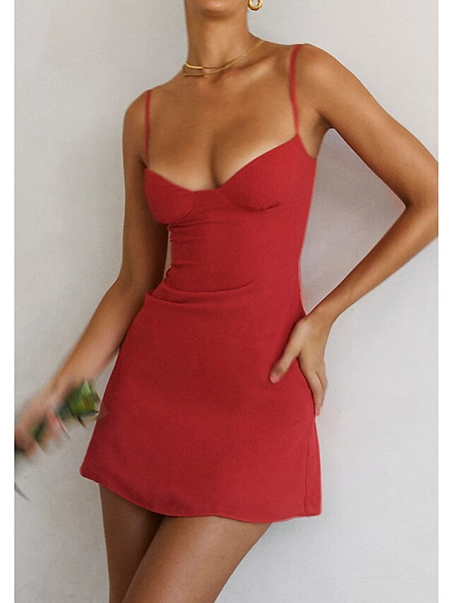 Women's Party Dress Sheath Dress Strap Dress Mini Dress Black Red Sleeveless Pure Color Cold Shoulder Summer Spring Spaghetti Strap Stylish Slim 2023 S M L 4 Women's Party Dress Sheath Dress Strap Dress Mini Dress Black Red Sleeveless Pure Color Cold Shoulder Summer Spring Spaghetti Strap Stylish Slim 2023 S M L - Image 2