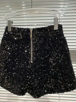 Women's Silver Black Sequin Shorts Micro-elastic Mid Waist Sparkle Party Street Silver Black S M Fall Winter -LIGHTINTHEBOX Shop amemhx1693295386687