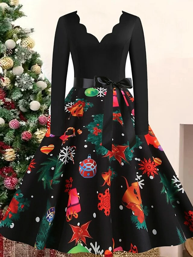 Women's Christmas Casual Dress Swing Dress Vintage Dress Midi Dress Black Wine Orange Long Sleeve Animal Bow Winter Fall Autumn V Neck 2022 S M L XL XXL 3XL 17 Women's Christmas Casual Dress Swing Dress Vintage Dress Midi Dress Black Wine Orange Long Sleeve Animal Bow Winter Fall Autumn V Neck 2022 S M L XL XXL 3XL - Image 15
