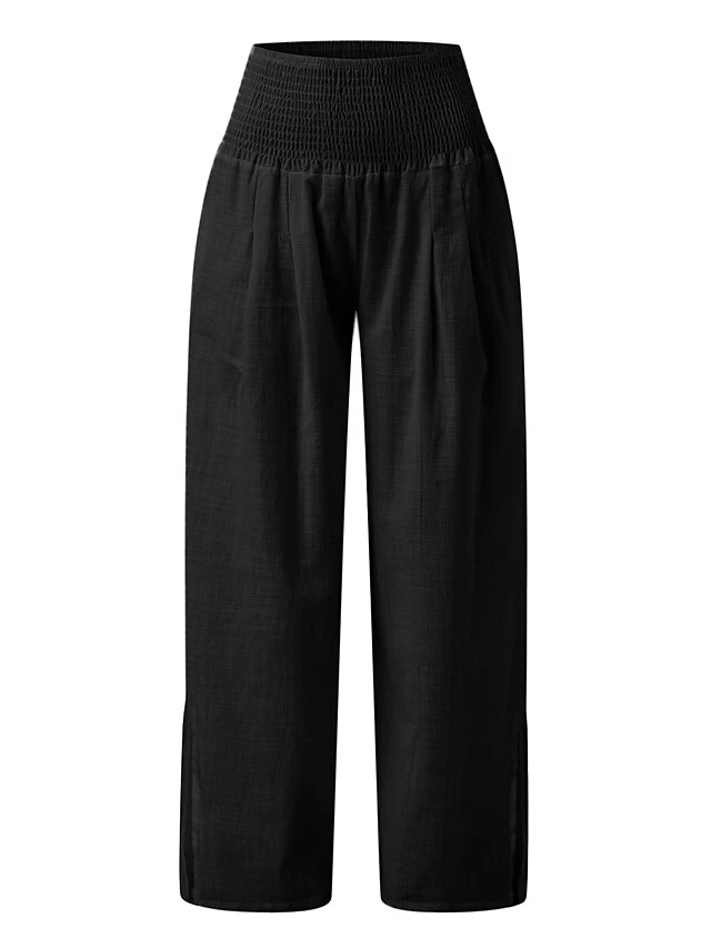 Women's Wide Leg Linen Pants Pants Trousers Full Length Faux Linen Side Pockets Wide Leg Fashion Casual Daily Black White S M 5 Women's Wide Leg Linen Pants Pants Trousers Full Length Faux Linen Side Pockets Wide Leg Fashion Casual Daily Black White S M - Image 3