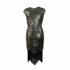Women's Retro 1920s Fringe Dress Midi Dress Party Holiday Sequins Tassel Fringe Geometric Crewneck Short Sleeve Regular Fit Spring Fall 2023 Silver Black XS S M L -LIGHTINTHEBOX Shop amytmk1692674889772