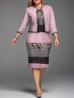 Women's Plus Size Curve Casual Dress Dress Set Two Piece Dress Gradient Stripe Midi Dress Long Sleeve Print Crew Neck Fashion Outdoor Pink Blue Fall Winter L XL XXL 3XL 4XL -LIGHTINTHEBOX Shop ancotd1695362843983