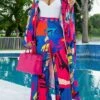 Women's Pants Sets Cape Multicolor Printing Print Long Sleeve Casual Holiday Fashion Strap Regular Fit Spring &Fall
