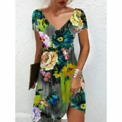 Women's Casual Dress Summer Dress Print Dress Floral Print V Neck Mini Dress Active Fashion Outdoor Daily Short Sleeve Regular Fit Black And White Olive Green Colourful Summer Spring S M L XL XXL -LIGHTINTHEBOX Shop anfevk1682667810483