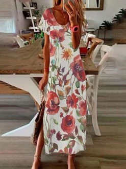 Women's Long Dress Maxi Dress Casual Dress Print Dress Graphic Floral Color Block Fashion Modern Daily Holiday Vacation Print Short Sleeve V Neck Dress Regular Fit Light Pink White Yellow Summer -LIGHTINTHEBOX Shop anpgqm1683717213894