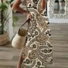 Women's Casual Dress Ethnic Dress Shift Dress Long Dress Maxi Dress Khaki Short Sleeve Floral Split Summer Spring V Neck Vacation 2023 S M L XL XXL 3XL -LIGHTINTHEBOX Shop aodbhr1656411502476