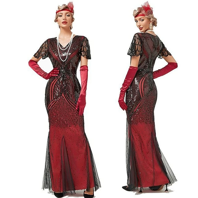 Women's Retro 1920s Sequin Dress Long Dress Maxi Dress Party Halloween Sequins Mesh Geometric V Neck Sleeveless Regular Fit Spring Fall 2023 Black Red XS S M L 3 Women's Retro 1920s Sequin Dress Long Dress Maxi Dress Party Halloween Sequins Mesh Geometric V Neck Sleeveless Regular Fit Spring Fall 2023 Black Red XS S M L