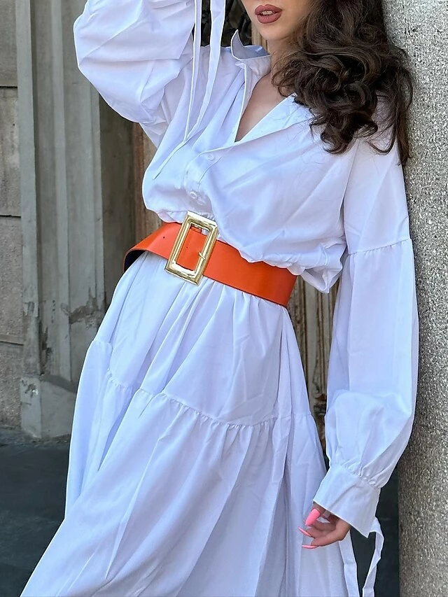 Women's Shirt Dress Casual Dress Swing Dress Maxi Long Dress Outdoor Daily Polyester Fashion Casual Shirt Collar Lace Up Button Long Sleeve Summer Spring Fall 2023 Regular Fit Black White Pink Pure 10 Women's Shirt Dress Casual Dress Swing Dress Maxi Long Dress Outdoor Daily Polyester Fashion Casual Shirt Collar Lace Up Button Long Sleeve Summer Spring Fall 2023 Regular Fit Black White Pink Pure - Image 8