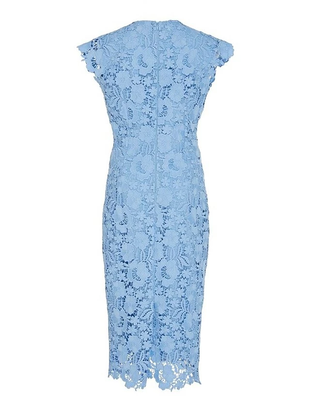 Women‘s Lace Dress Sheath Dress Midi Dress Blue Short Sleeve Solid Color Lace Spring Summer Round Neck Classic & Timeless Party 2023 S M L XL 6 Women‘s Lace Dress Sheath Dress Midi Dress Blue Short Sleeve Solid Color Lace Spring Summer Round Neck Classic & Timeless Party 2023 S M L XL - Image 4
