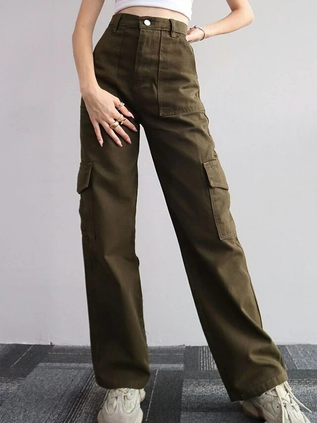 Women‘s Cargo Khaki Parachute Pants Chinos Trousers Full Length Cotton Micro-elastic Mid Waist Fashion Streetwear Street Daily Apricot Pink ArmyGreen S M Fall Winter 5 Women‘s Cargo Khaki Parachute Pants Chinos Trousers Full Length Cotton Micro-elastic Mid Waist Fashion Streetwear Street Daily Apricot Pink ArmyGreen S M Fall Winter - Image 3
