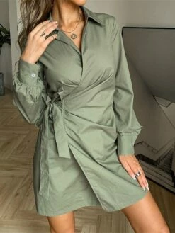 Women's Shirt Dress Casual Dress Sheath Dress Mini Dress Outdoor Daily Vacation Polyester Fashion Modern Shirt Collar Lace Up Long Sleeve Spring Fall Winter 2023 Regular Fit ArmyGreen Black White -LIGHTINTHEBOX Shop apwwmq1695027660014