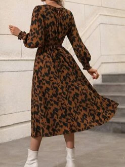 Women's Work Dress Casual Dress Swing Dress Fashion Daily Workfashion Midi Dress Print Crew Neck Long Sleeve Leopard Loose Fit Red Orange Fall Winter S M L XL -LIGHTINTHEBOX Shop aqawfq1695030995994